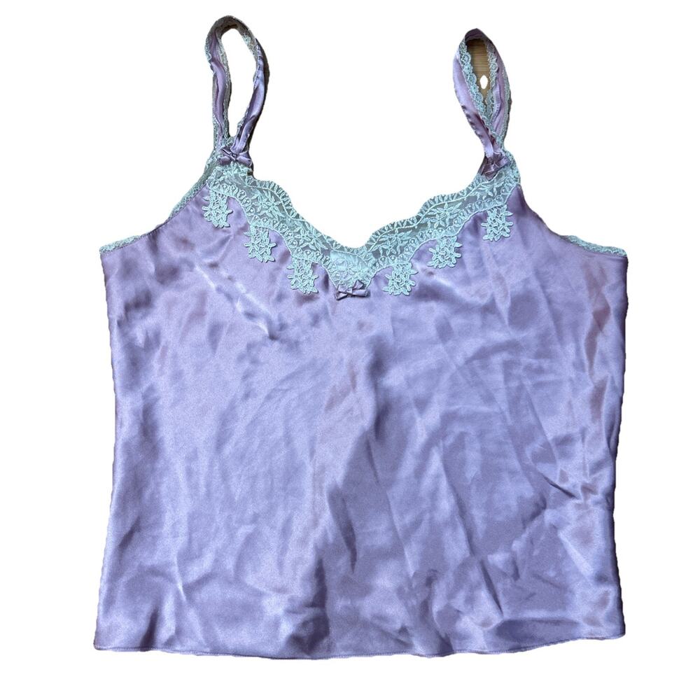 Vtg Pink Satin Lace Camisole Women’s Medium Y2K Lingerie Top Coquette Softgirl